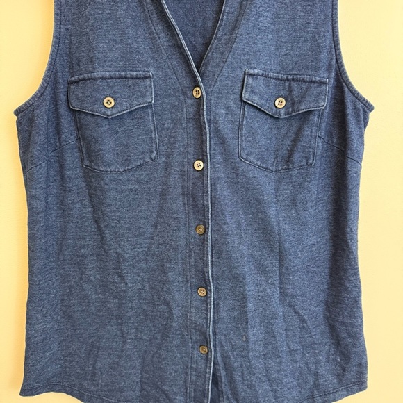 J. McLaughlin 100% Cotton Blue/Navy Sleeveless Button Down Shirt Small - Picture 2 of 9